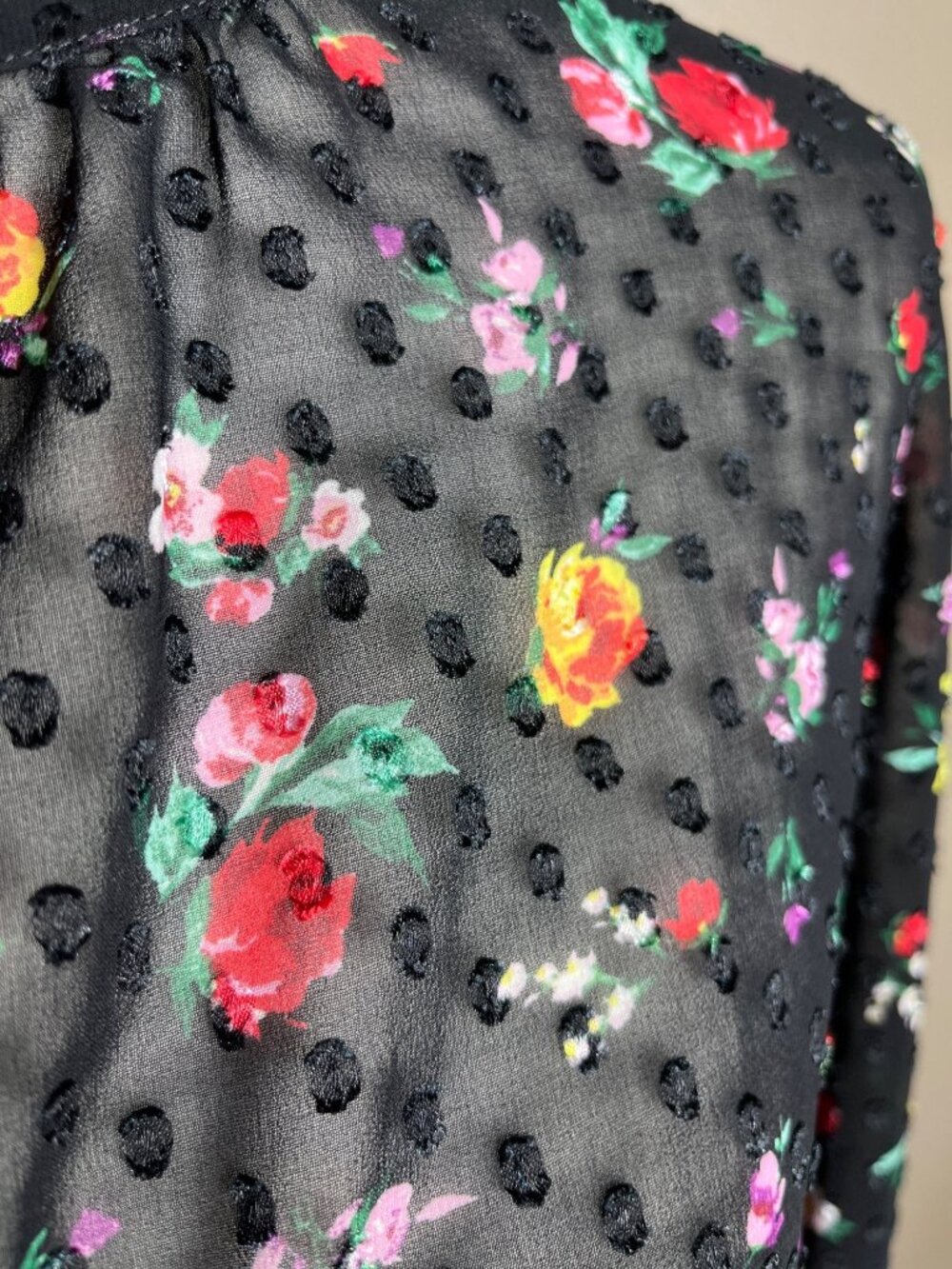 Whimsigoth Dark Fairy Sheer Dress Floral Burnout Dots Blouson Goth Maxi Wom S/M - Picture 2 of 12